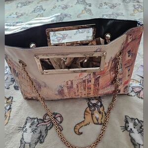 SALE ** BRAND NEW ** Chic Cityscape Print Bag with Gold Chain